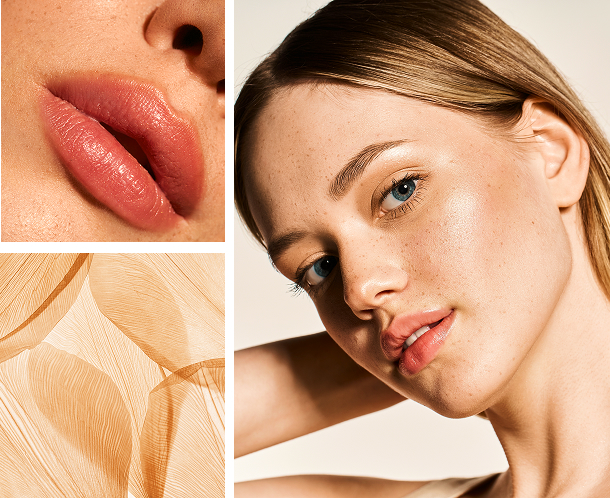 Woman with glowing skin and natural lips representing non-surgical facial rejuvenation using Xeomin and Revanesse Versa